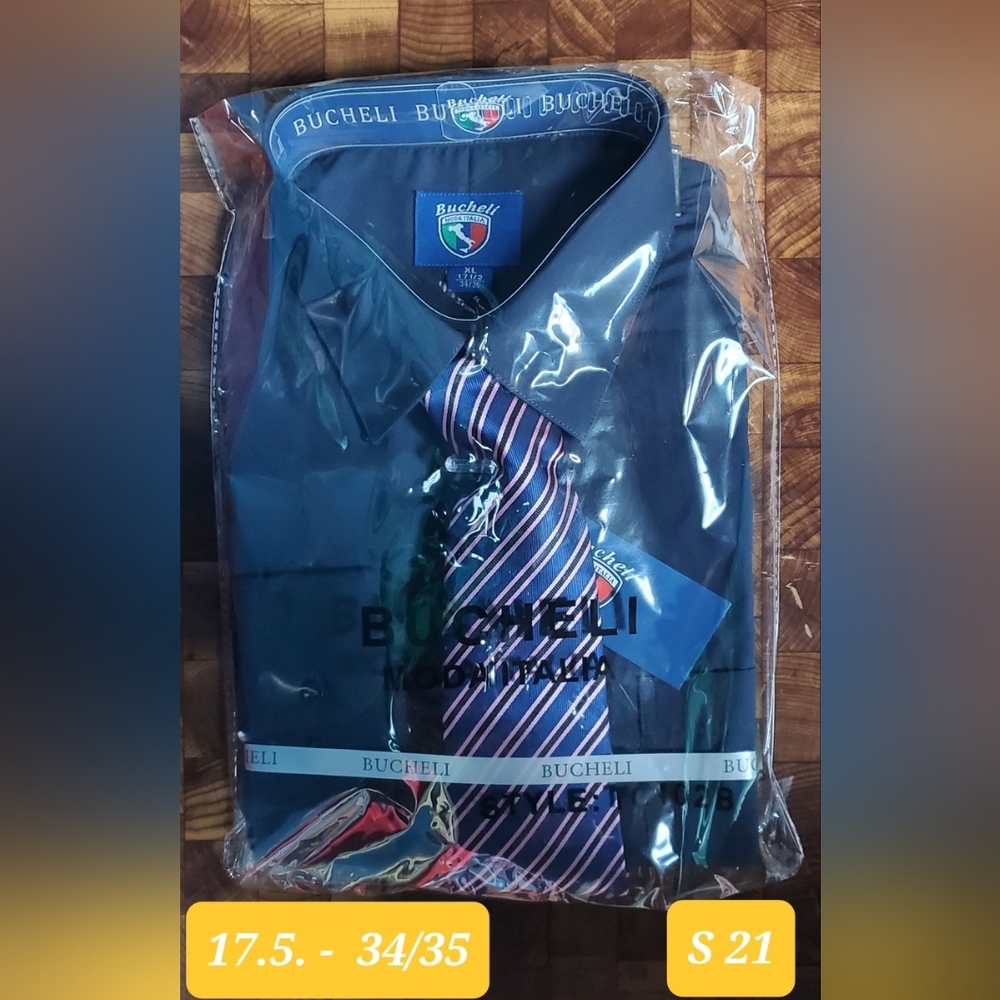 Dress Shirt With Tie - Size: 17.5 - 34/35 - Color: Blue - RRR DShirt - S - 21
